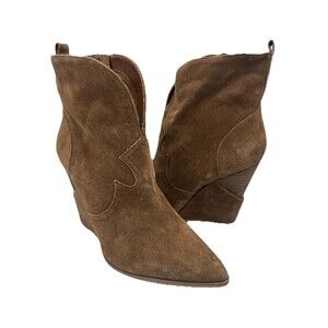 JESSICA SIMPSON Womens Brown Deep V Notch Hilrie Toe Wedge Suede Booties Sz 9